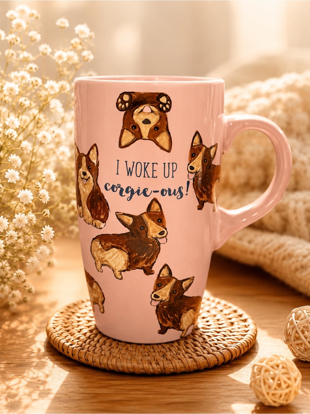 Sheffield Home Pink Corgi Pattern Ceramic Mug